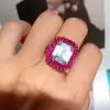 6ct Emerald Cut White Sapphire Ruby Vintage Cocktail Ring