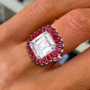 6ct Emerald Cut White Sapphire Ruby Vintage Cocktail Ring