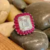 6ct Emerald Cut White Sapphire Ruby Vintage Cocktail Ring