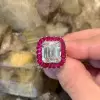 6ct Emerald Cut White Sapphire Ruby Vintage Cocktail Ring