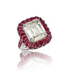6ct Emerald Cut White Sapphire Ruby Vintage Cocktail Ring