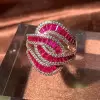4ctw Baguette Cut Ruby Bypass Cocktail Ring