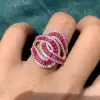 4ctw Baguette Cut Ruby Bypass Cocktail Ring
