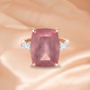 8ct Cushion Cut Dark Pink Quartz Three Stone Cocktail Ring
