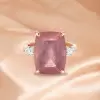 8ct Cushion Cut Dark Pink Quartz Three Stone Cocktail Ring