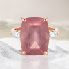 8ct Cushion Cut Dark Pink Quartz Three Stone Cocktail Ring