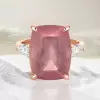 8ct Cushion Cut Dark Pink Quartz Three Stone Cocktail Ring