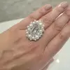 5.3ct Emerald Cut White Sapphire Pearl Halo Cocktail Ring