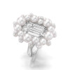 5.3ct Emerald Cut White Sapphire Pearl Halo Cocktail Ring