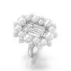 5.3ct Emerald Cut White Sapphire Pearl Halo Cocktail Ring