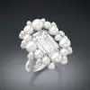 5.3ct Emerald Cut White Sapphire Pearl Halo Cocktail Ring