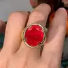 13ct Fat Oval Cut Ruby Matte Hollow Vintage Cocktail Ring 