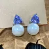 4ct Created Sapphire Pearl Drop Earrings