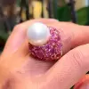 15MM Pearl and Fuchsia Pink Sapphire Bold Cocktail Ring