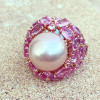 15MM Pearl and Fuchsia Pink Sapphire Bold Cocktail Ring