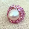 15MM Pearl and Fuchsia Pink Sapphire Bold Cocktail Ring