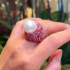 15MM Pearl and Fuchsia Pink Sapphire Bold Cocktail Ring