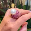 15MM Pearl and Fuchsia Pink Sapphire Bold Cocktail Ring