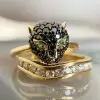 Multicolor Sapphire Panther Ring With Curved Band Set