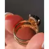 Multicolor Sapphire Panther Ring With Curved Band Set