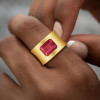 4ct Emerald Cut Ruby Matte Cigar Band Engagement Ring
