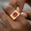 4ct Emerald Cut Ruby Matte Cigar Band Engagement Ring