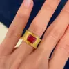4ct Emerald Cut Ruby Matte Cigar Band Engagement Ring