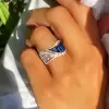 3ctw Blue and White Sapphire Curved Wedding Band