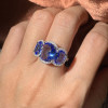 8ctw Oval Cut Blue Sapphire Halo Three Stone Engagemnet Ring