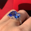 8ctw Oval Cut Blue Sapphire Halo Three Stone Engagemnet Ring