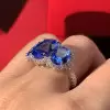 8ctw Oval Cut Blue Sapphire Halo Three Stone Engagemnet Ring