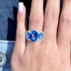 8ctw Oval Cut Blue Sapphire Halo Three Stone Engagemnet Ring