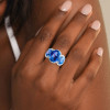 8ctw Oval Cut Blue Sapphire Halo Three Stone Engagemnet Ring