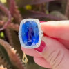16ct Cushion Cut Blue Sapphire Halo Cocktail Ring