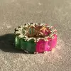 14ctw Emerald Cut Ruby and Emerald Gold Tone Eternity Ring