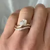 1.5ct Pear Cut White Sapphire Curved Wedding Ring Set