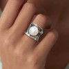 14MM Pearl Wide Cigar Band Modern Statement Ring