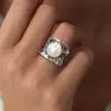 14MM Pearl Wide Cigar Band Modern Statement Ring