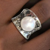 14MM Pearl Wide Cigar Band Modern Statement Ring