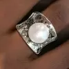 14MM Pearl Wide Cigar Band Modern Statement Ring