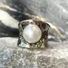 14MM Pearl Wide Cigar Band Modern Statement Ring