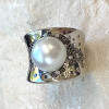 14MM Pearl Wide Cigar Band Modern Statement Ring