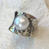 14MM Pearl Wide Cigar Band Modern Statement Ring