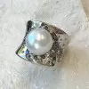 14MM Pearl Wide Cigar Band Modern Statement Ring