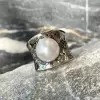 14MM Pearl Wide Cigar Band Modern Statement Ring