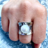 14MM Pearl Wide Cigar Band Modern Statement Ring