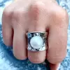 14MM Pearl Wide Cigar Band Modern Statement Ring