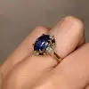 4ct Cushion Cut Blue Sapphire Gold Tone Engagement Ring