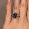 4ct Cushion Cut Blue Sapphire Gold Tone Engagement Ring