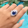 5ct Oval Cut Blue Sapphire Paved Engagement Ring